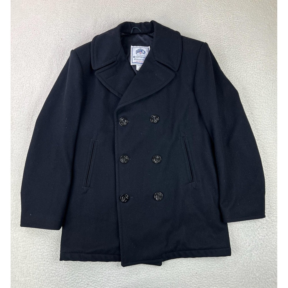 DSCP Quarterdeck Pea Coat Mens 42R Black Wool US Navy Double Breasted Jacket